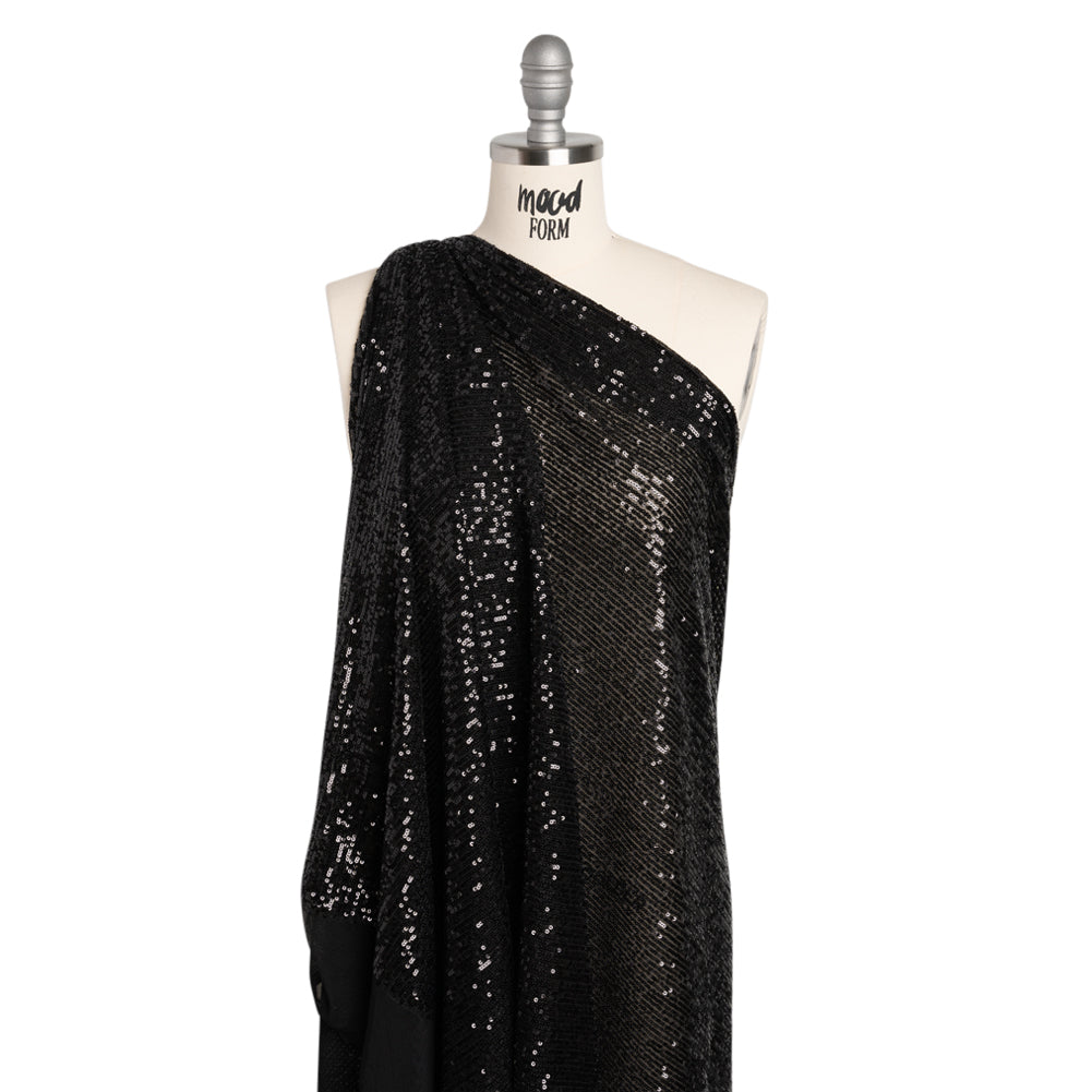 Stretch Mesh with Baby Sequin Rows - Black on Black - Designer Deadstock - Joann Fabrics