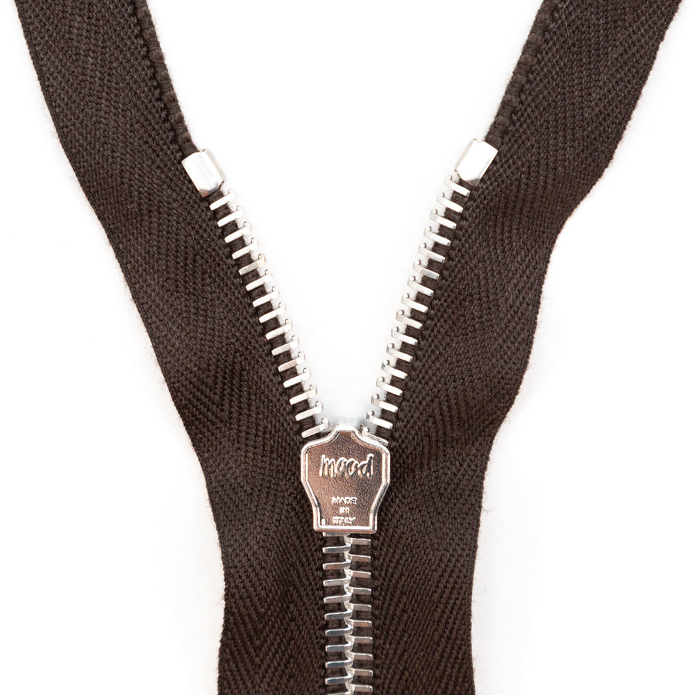 Mood Exclusive Italian Brown and Silver T5 Open End Metal Zipper - 27.5