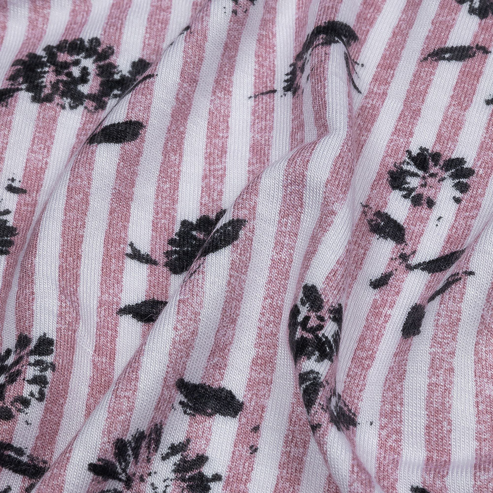 Mauve, White and Black Candy Stripes and Florals Stretch Rayon Jersey - Joann Fabrics
