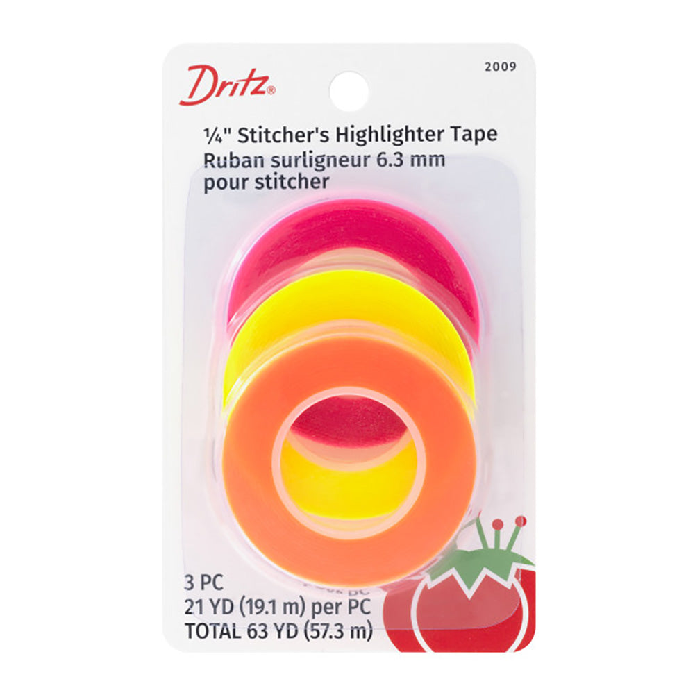 Dritz Stitcher's Highlighter Tape - Pink, Orange and Yellow - 0.25