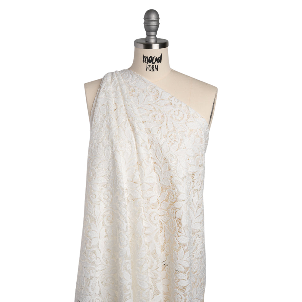Stretch Re-Embroidered Lace with Finished Edges - Ivory Curling Leafy Stems - Joann Fabrics