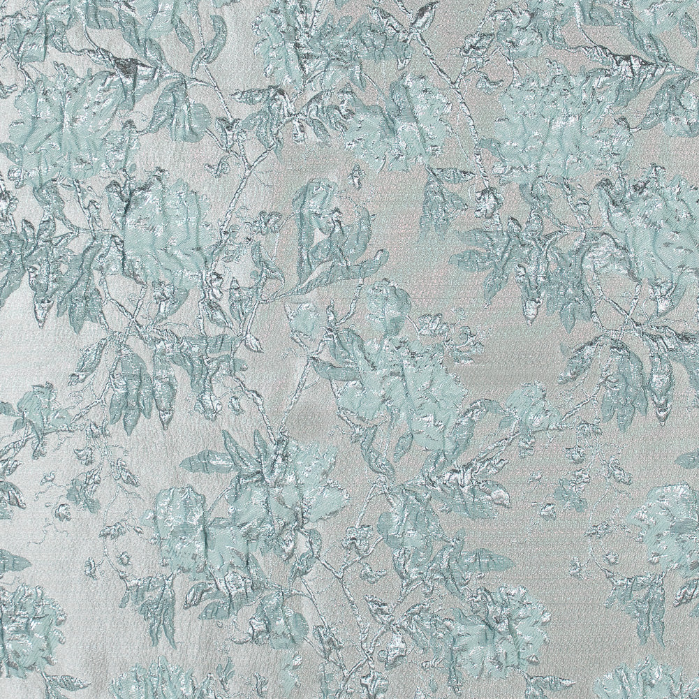 Pale Gold and Seafoam Blue Luxury Floral Metallic Brocade - Joann Fabrics