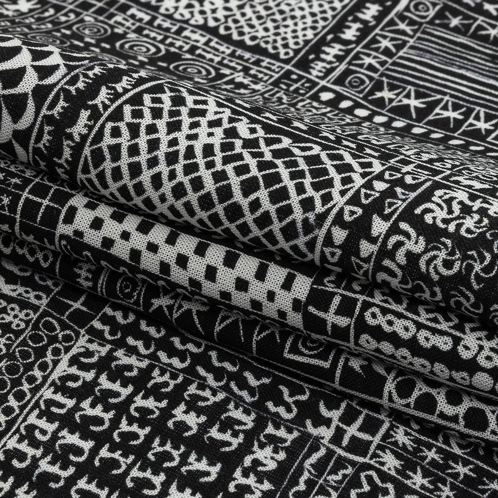 Lightweight Viscose-Linen Woven Print - Black Doodle Patchwork - Mood Exclusive Inkpen Zen - Joann Fabrics
