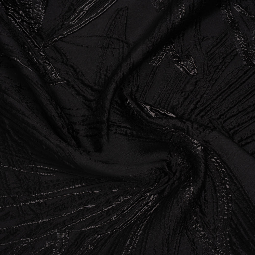 Metallic Polyester and Acetate Brocade - Black on Black Bunches of Leaves - Joann Fabrics