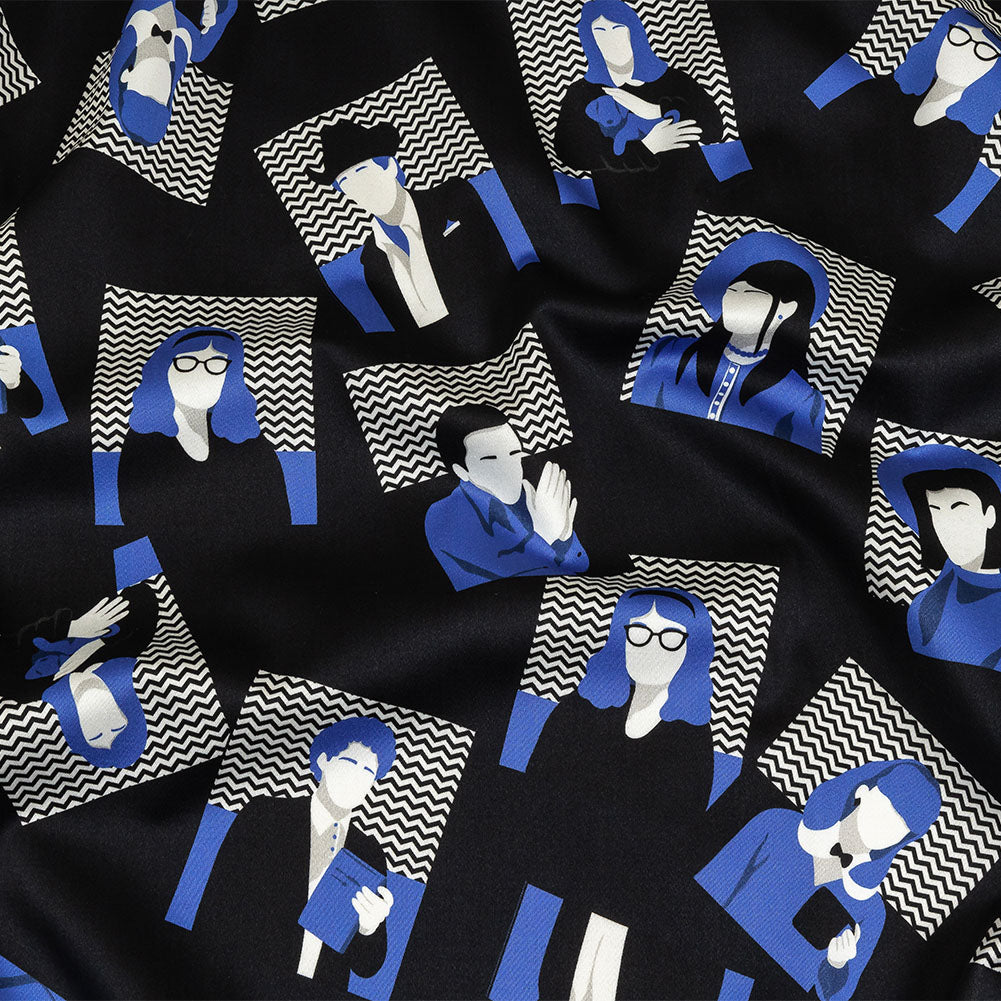 Stretch Cotton Sateen - Blue and Black Talking Heads - In the Blues Print - Mood Exclusive Indigo Collection - Joann Fabrics