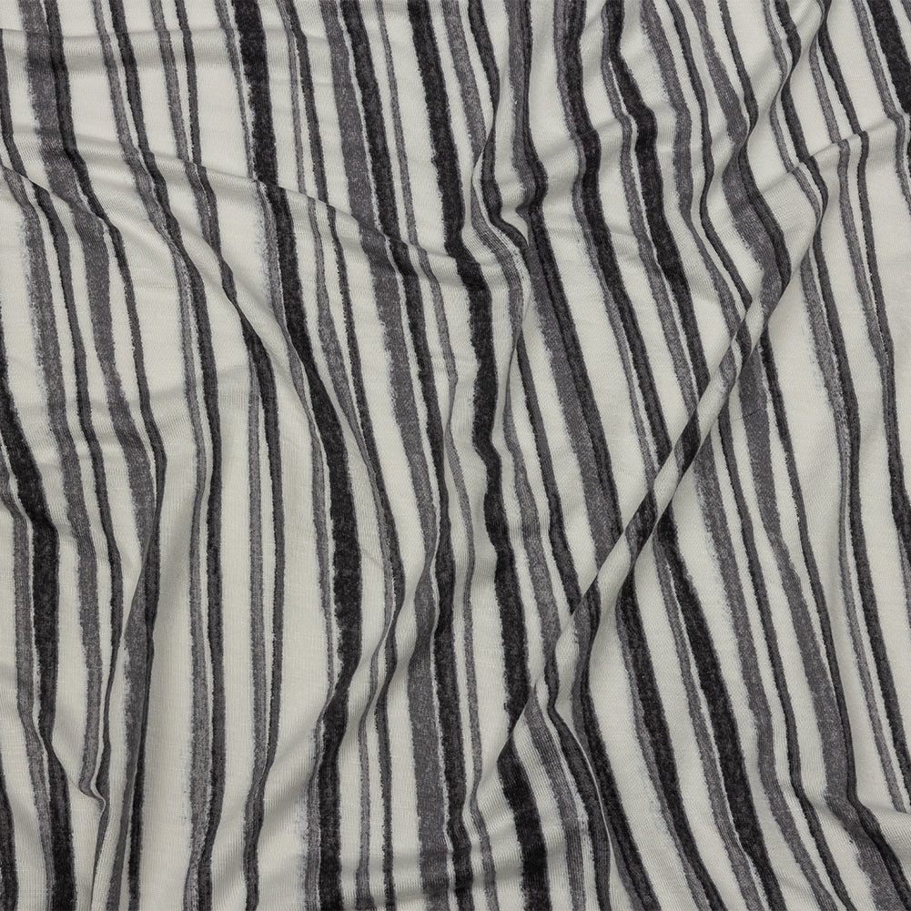 Cool Gray and Off White Painterly Stripes Stretch Rayon Jersey - Joann Fabrics
