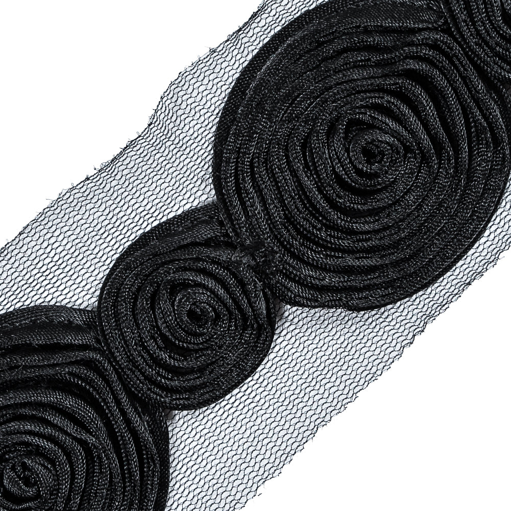 Black Embroidered Swirls Lace Trim - 2