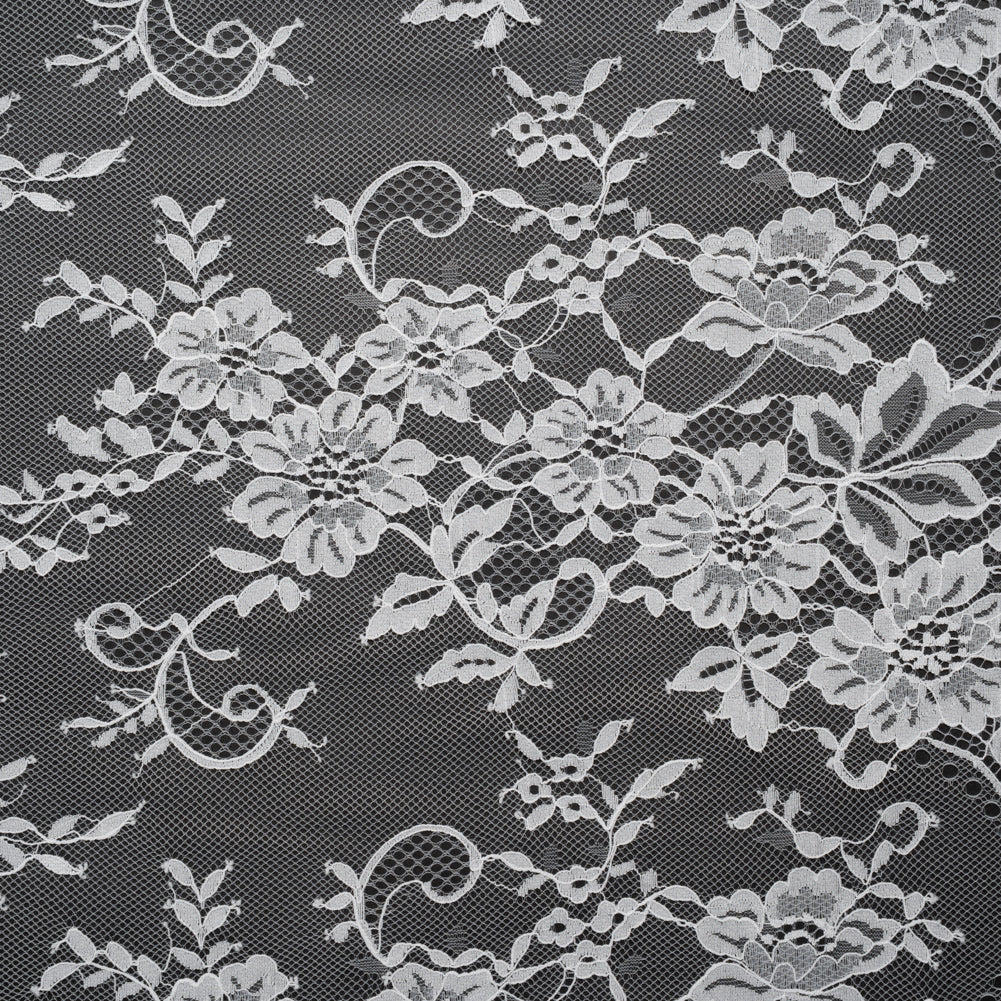 Nylon Re-Embroidered Lace - White Floral Swirly Vines with Scalloped Borders - Joann Fabrics