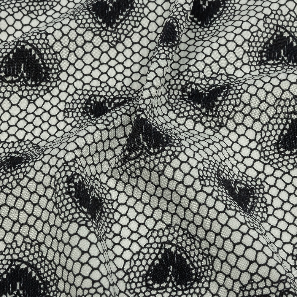 Italian White and Black Lace Hearts Stretch Nylon Jersey - Joann Fabrics