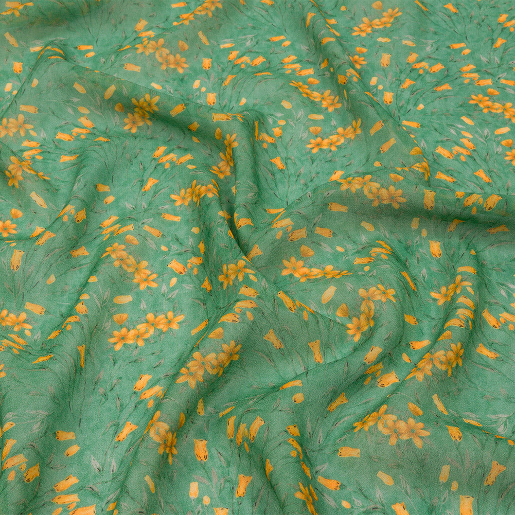 Viscose Georgette - Teal and Orange Floral - Dance with the Daffodils Print - Mood Exclusive Secret Garden Collection - Joann Fabrics