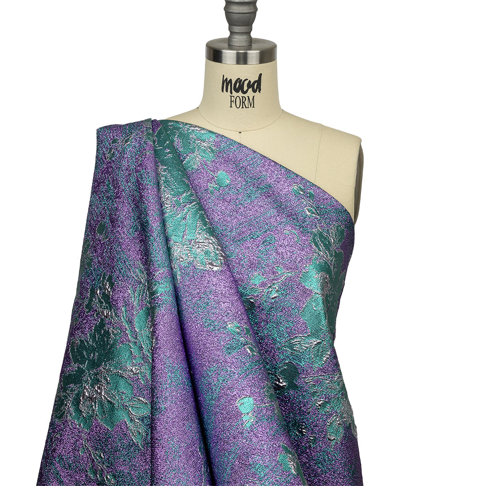 Metallic Purple, Lilac and Teal Crackled Floral Luxury Brocade - Joann Fabrics