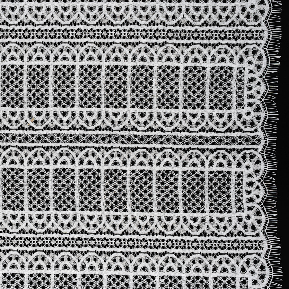 Raschel Lace Panel with Finished Edges - Ivory Geometric Rows of Windows - Joann Fabrics