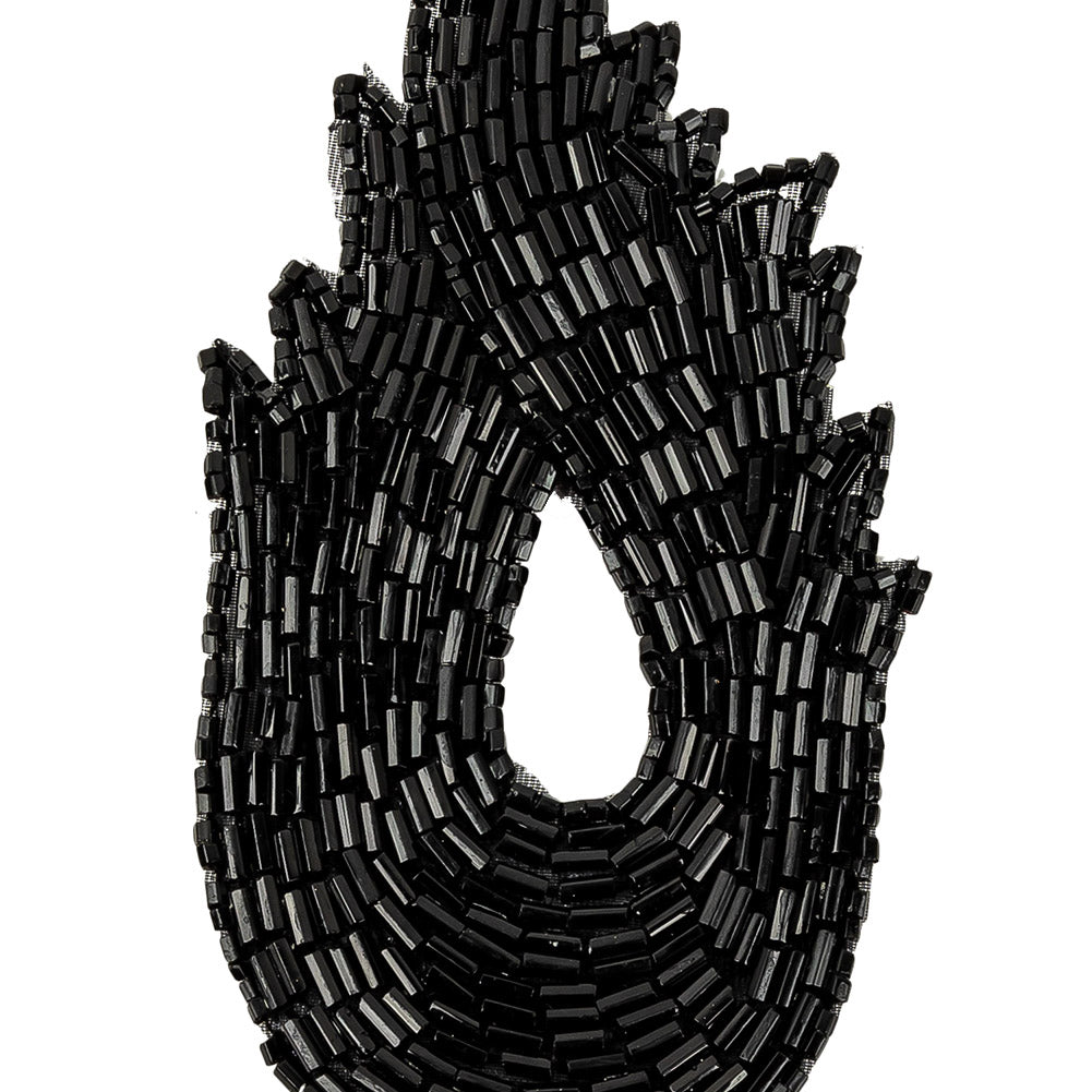 Vintage Black Bugle Beaded Abstract Applique - 4.625