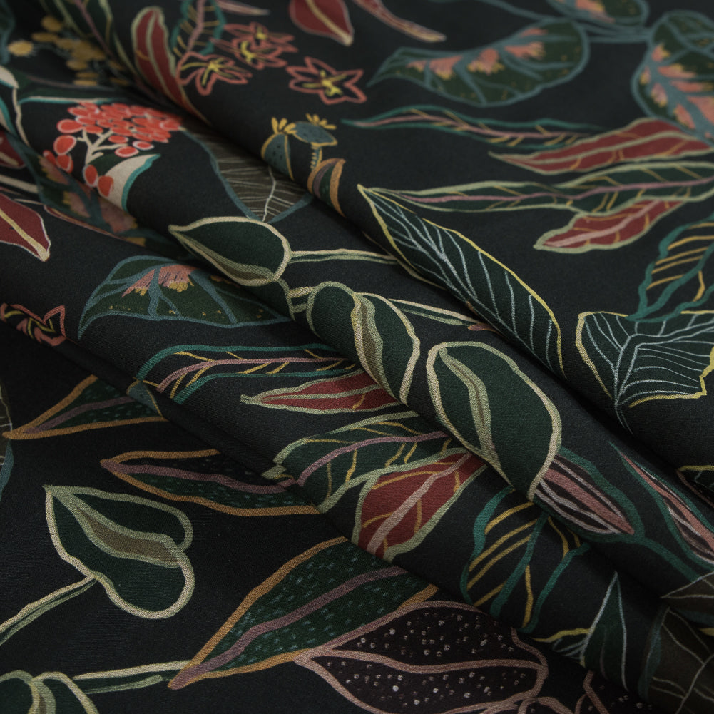 Cotton Voile - Black and Green Foliage - Mystery of Renewal Print - Mood Exclusive Key Largo Collection - Joann Fabrics