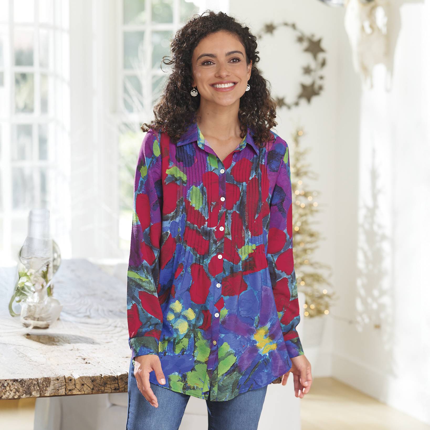 Claire DesJardins Painted Pintuck Shirt, Button-Front, Long Sleeves - Northstyle Catalog