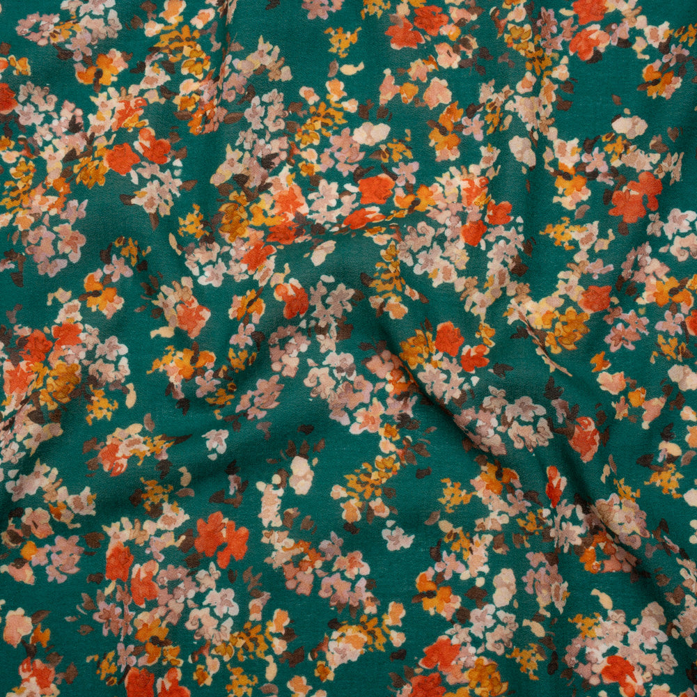 Cotton Crepe - Teal, Red and Golden Yellow Spotty Florals - Mood Exclusive Dancing Drifts Print - Joann Fabrics