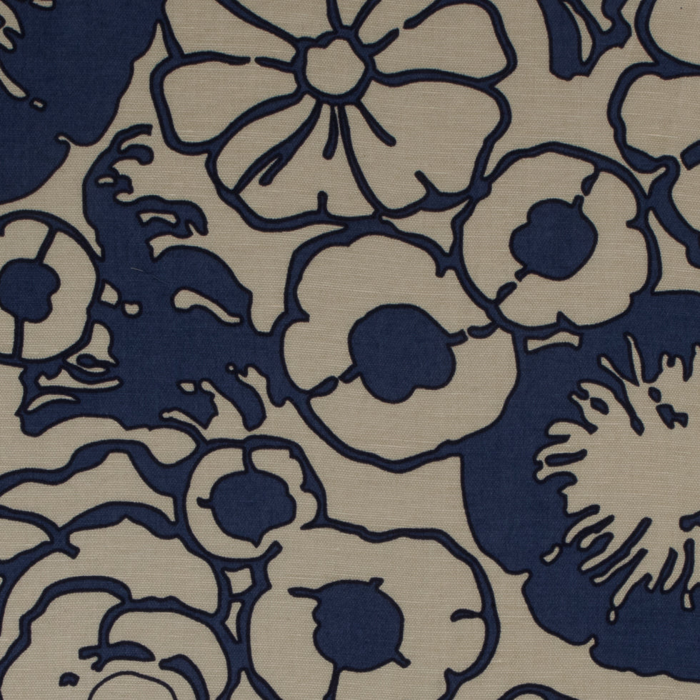 Creme Brulee/Muted Navy Floral Printed Woven - Joann Fabrics