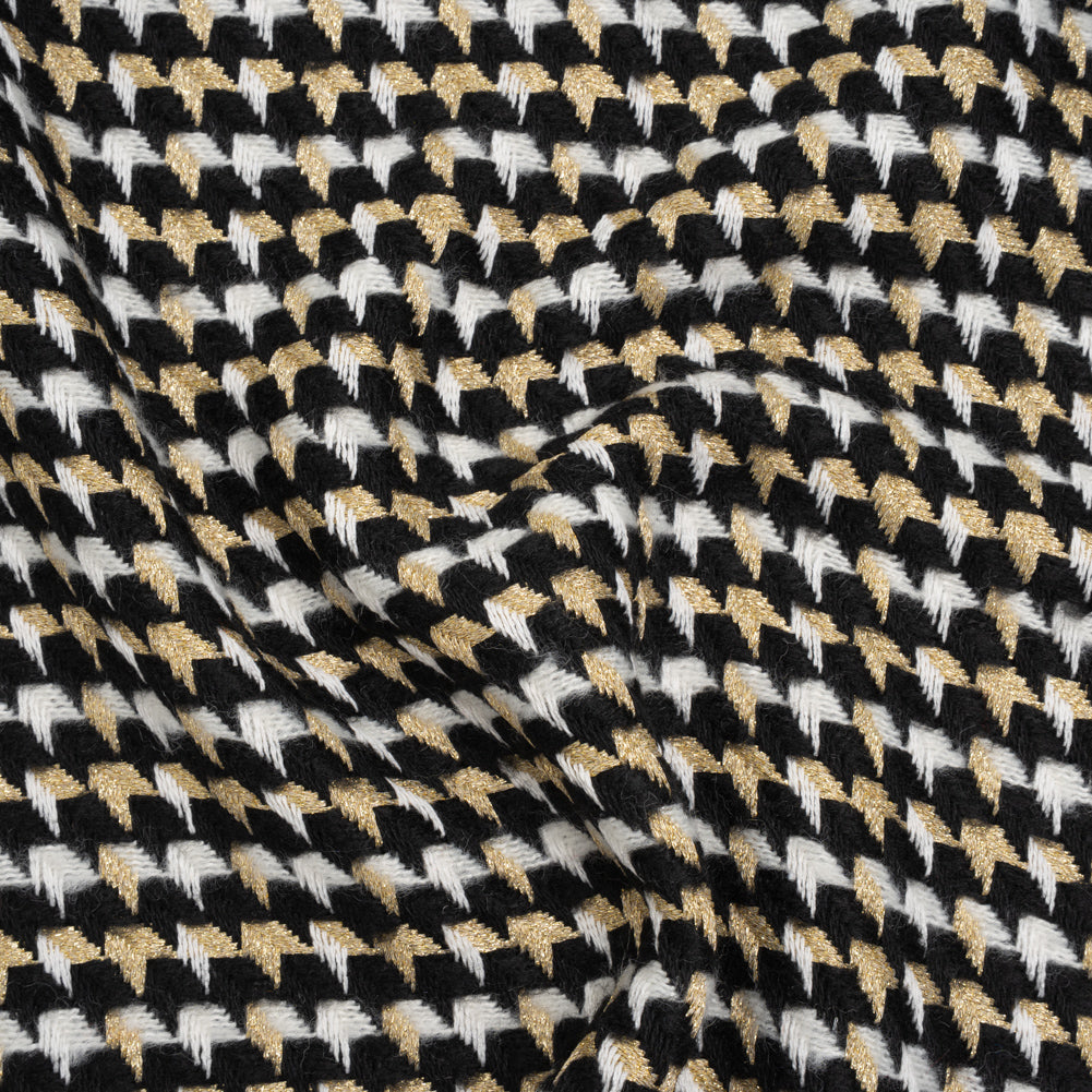 Metallic Wool and Acrylic Tweed Twill - Black, Gold and White Geometric - Deadstock - Joann Fabrics