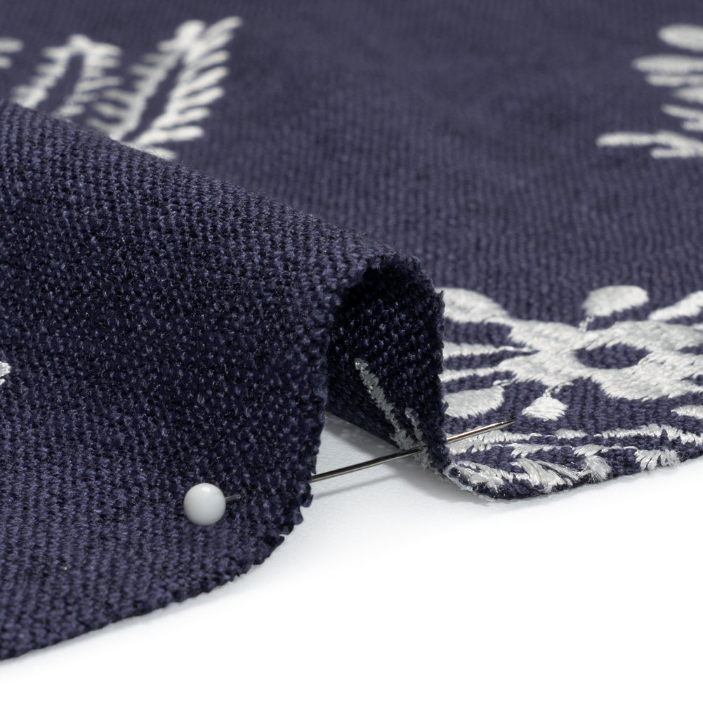 Embroidered Textured Drapery Woven - French Navy Flowering Ferns - British Imported - Joann Fabrics