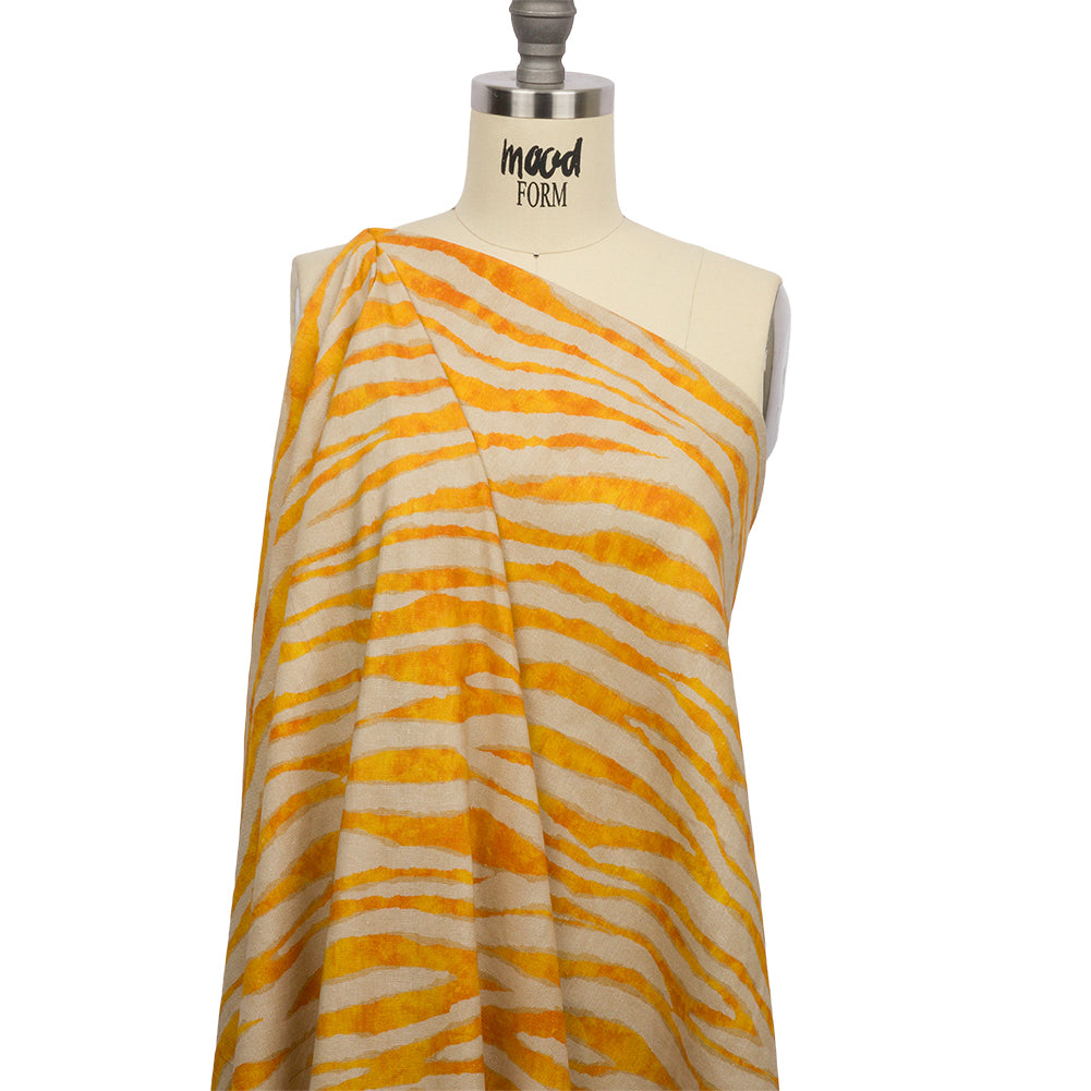 Linen and Rayon Woven - Beige and Orange Zebra Stripes - Sundown Safari Print - Mood Exclusive Palm Beach Collection - Joann Fabrics