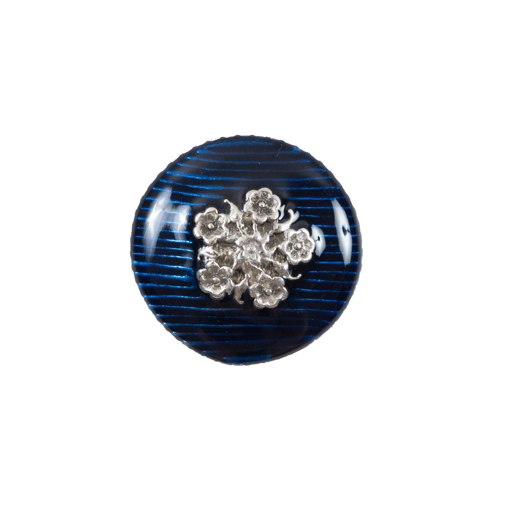Italian Royal Blue and Silver Floral Metal Button - 32L/20mm - Joann Fabrics