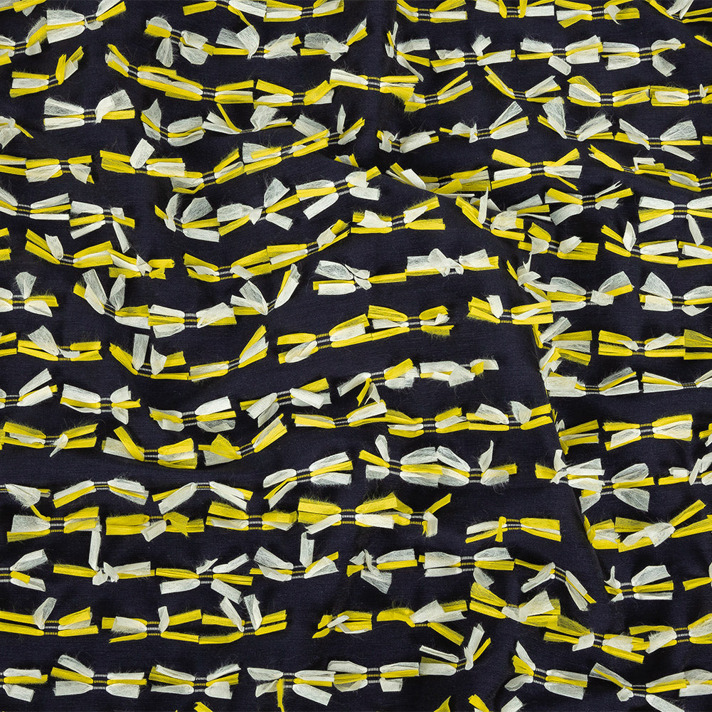 Night Sky Faille with Canary Yellow and White Fringed Details - Joann Fabrics