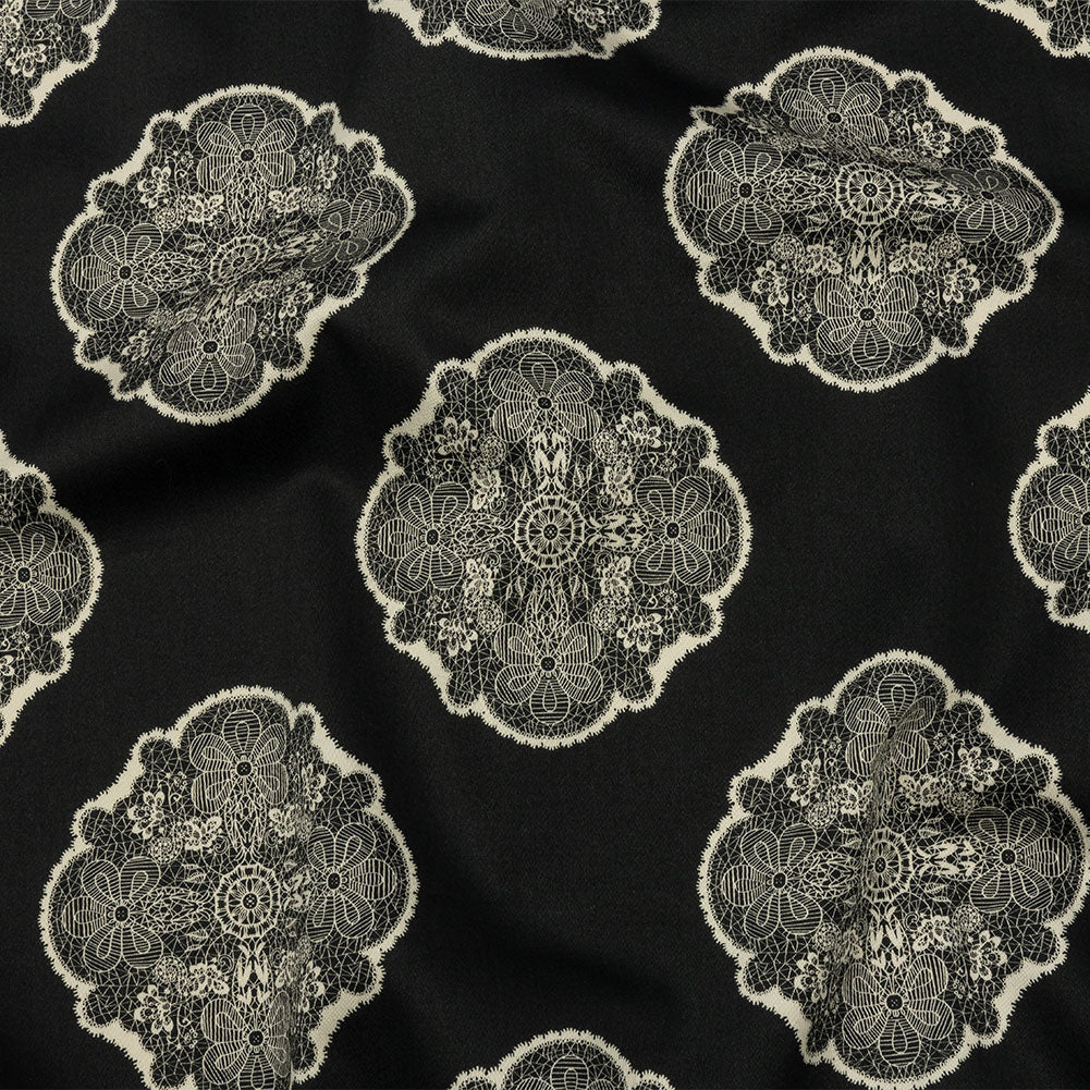 Stretch Cotton Sateen - Black Lacy Medallions - Cathedral Windows Print - Mood Exclusive Metro Collection - Joann Fabrics