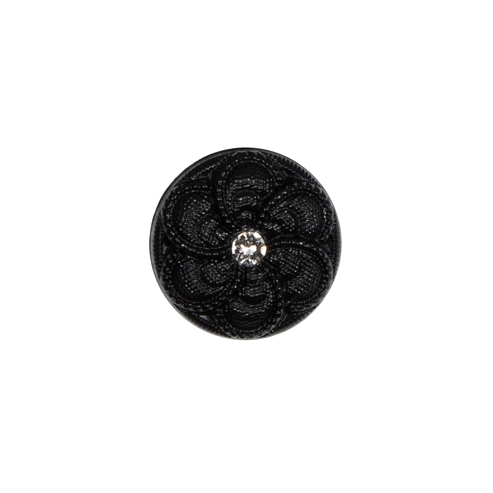 Italian Black Floral Nylon Button with Rhinestone Core - 24L/15mm - Joann Fabrics
