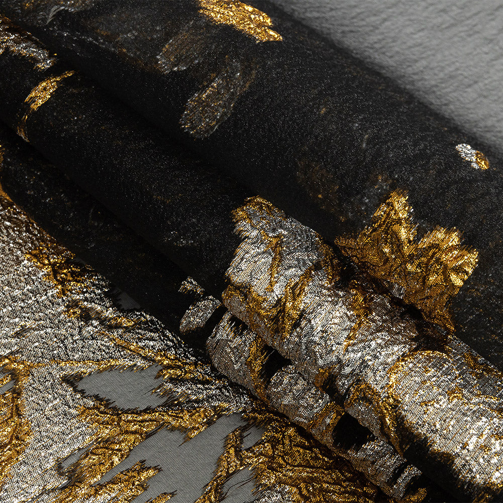 Metallic Antique Gold, Silver and Black Abstract Luxury Burnout Brocade - Joann Fabrics