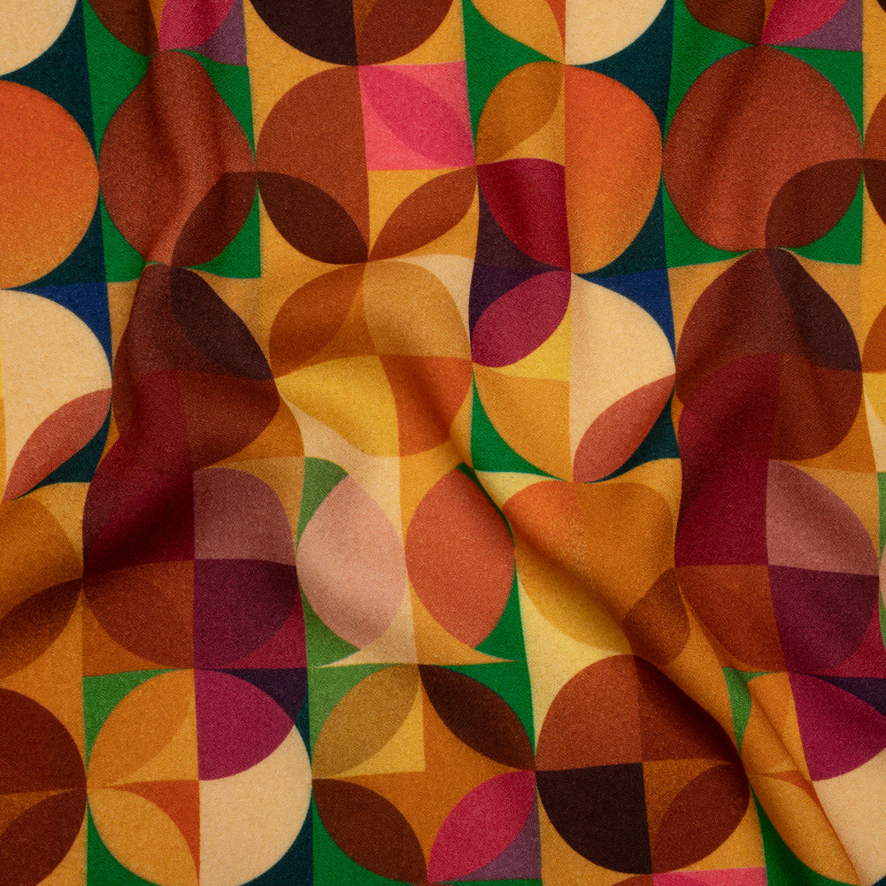 Viscose Crepe - Golden Yellow, Burnt Orange and Green Circles and Squares - Mood Exclusive Optical Illusions Print - Joann Fabrics