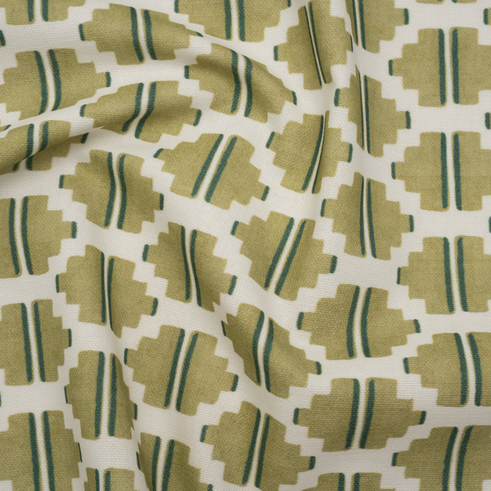 Brushed Cotton and Linen Canvas Print - Pistachio Blocky Diamonds - British Imported - Joann Fabrics