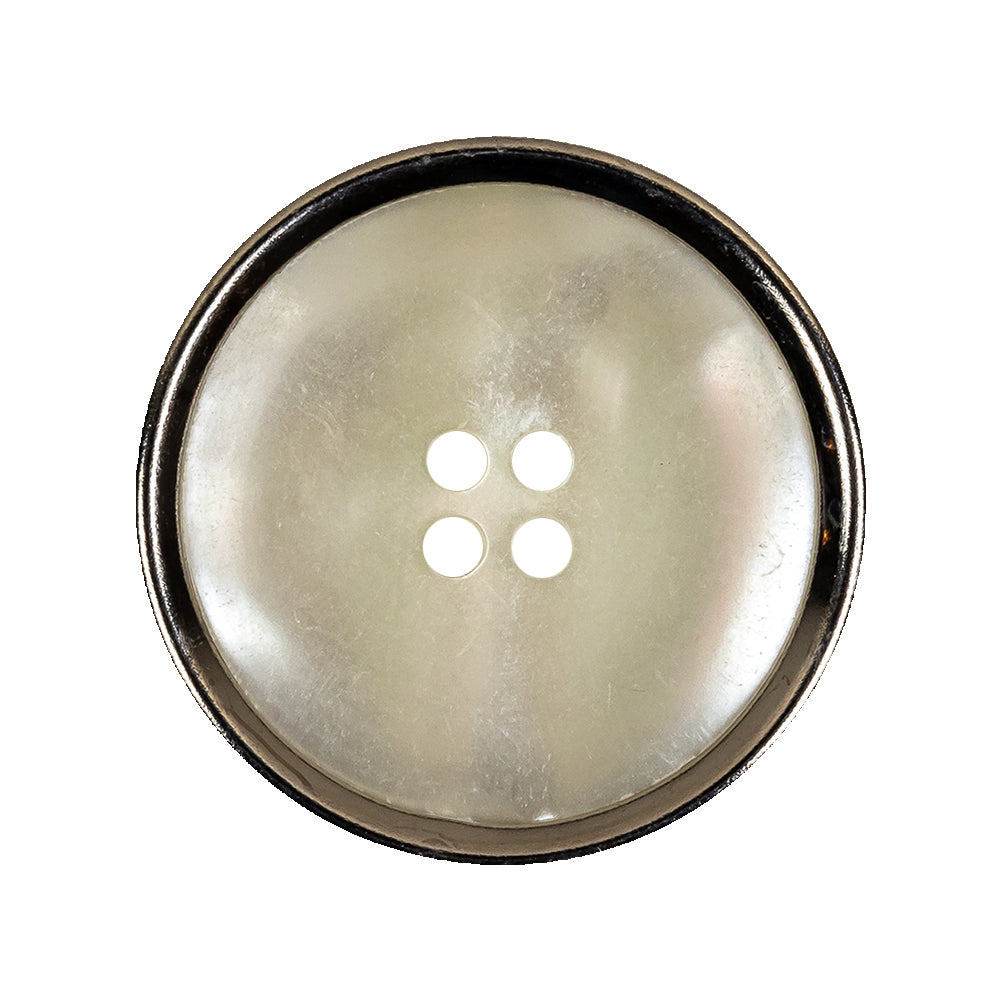 Italian Iridescent White 4 Hole Button with Silver Metal Rim - 44L/28mm - Joann Fabrics