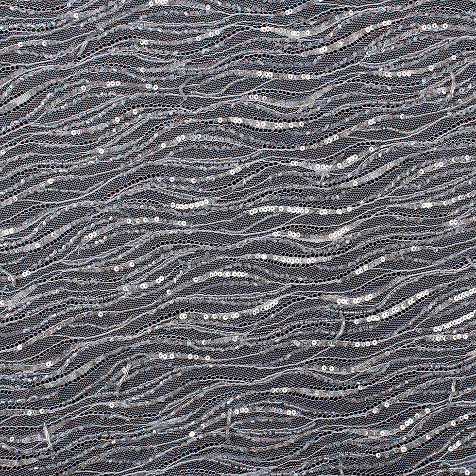 Beaded and Sequined Lace with Scallop Edge - Silver Abstract - Joann Fabrics