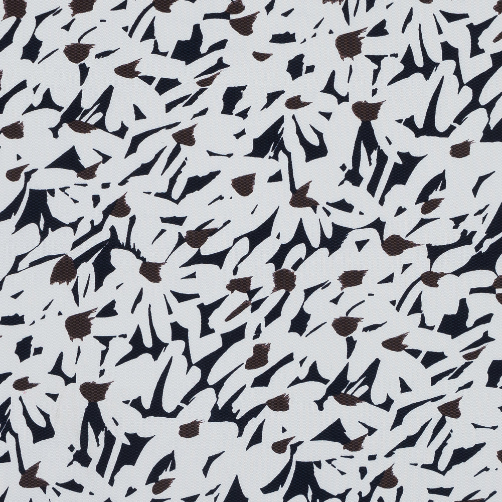White, Navy and Brown Floral Stretch Cotton Pique - Joann Fabrics