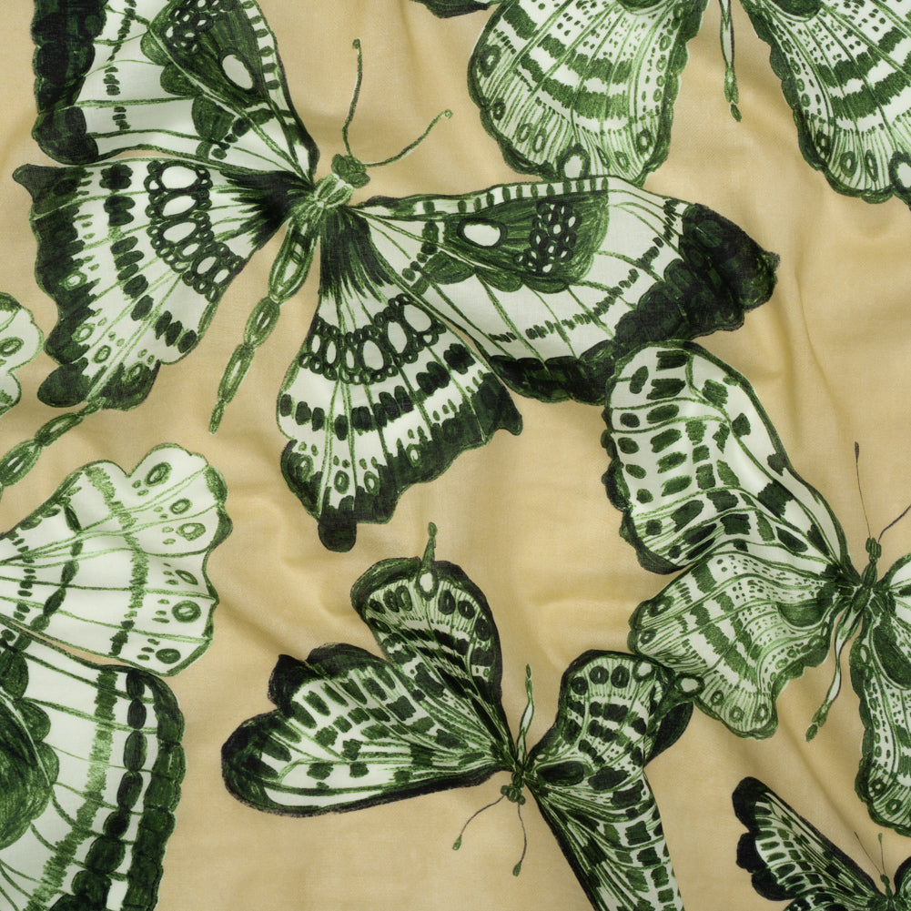Cotton Voile - Green and Cream Butterflies - Monarch Mountain Print - Mood Exclusive Acadia Collection - Joann Fabrics