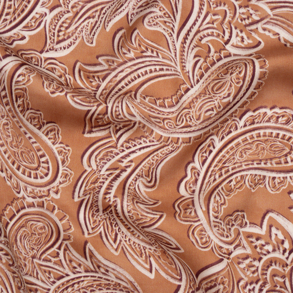 Polyester Satin - Tan, Cream and Brown Paisley - Mood Exclusive Spice Scroll Print - Joann Fabrics