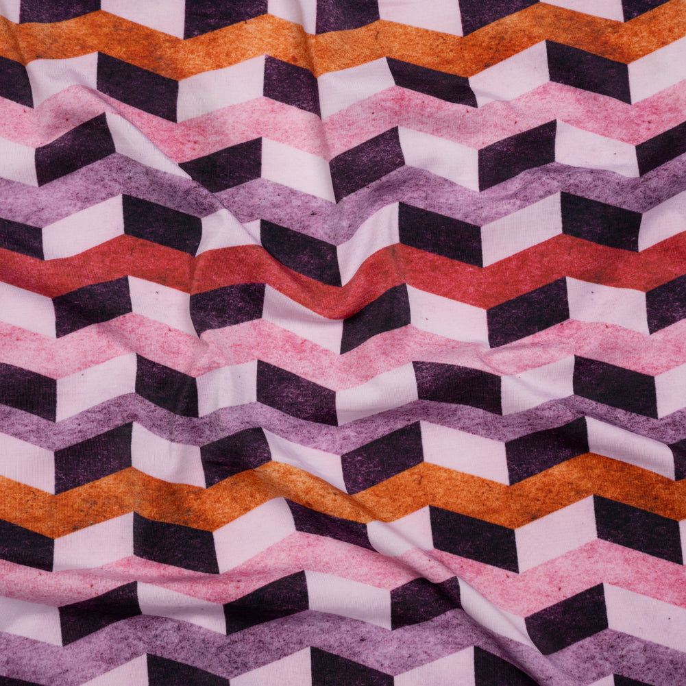 Stretch Nylon Jersey - Eggplant Purple, Pink and Burnt Orange Geometric Chevrons - Designer Deadstock - Joann Fabrics