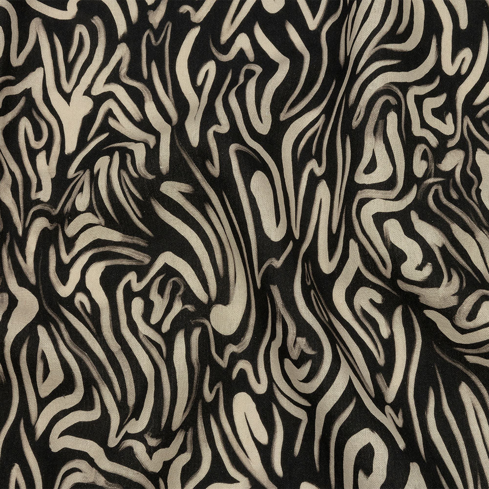 Linen and Rayon Woven - Black and White Abstract Lines - Gallery Tour Print - Mood Exclusive Metro Collection - Joann Fabrics