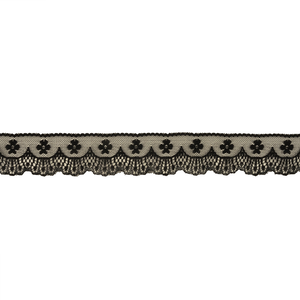 Black Flowers and Fancy Scallops Lace Trim - 1.625