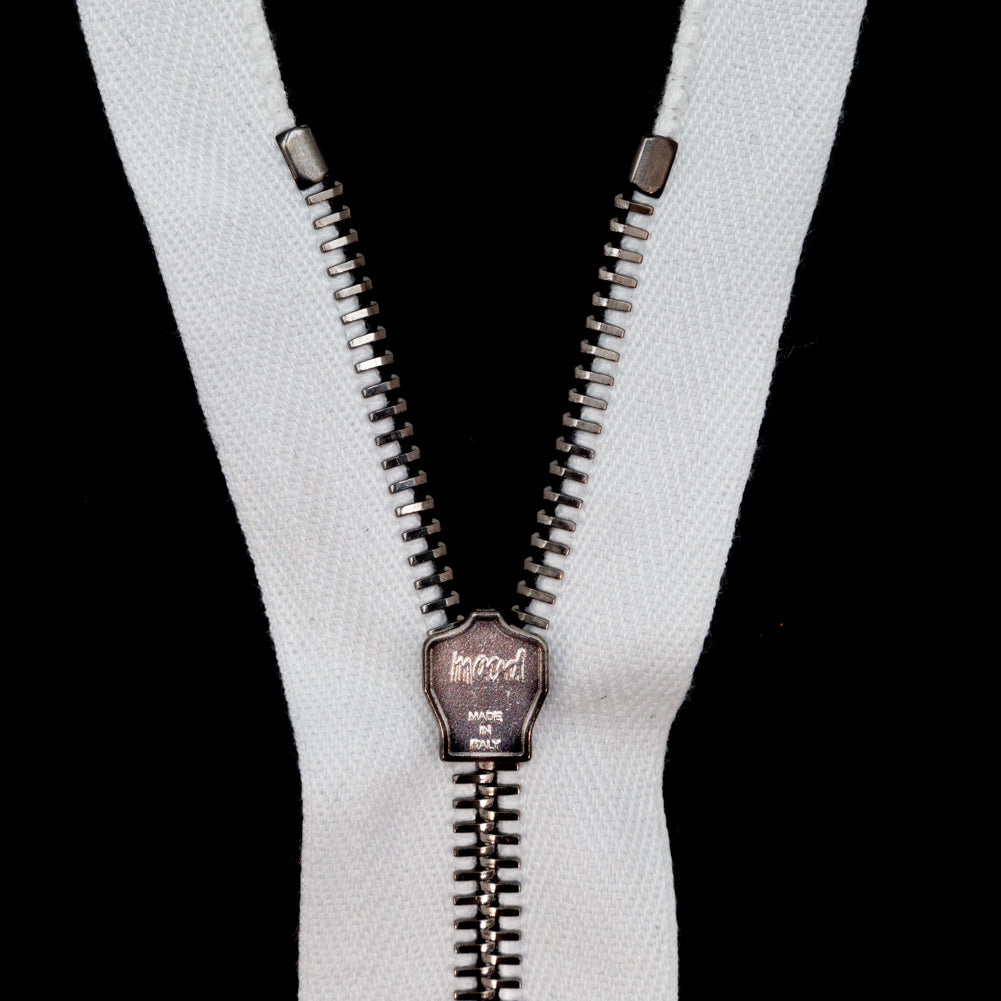 Mood Exclusive Italian White and Gunmetal T5 Closed End Metal Zipper - 9