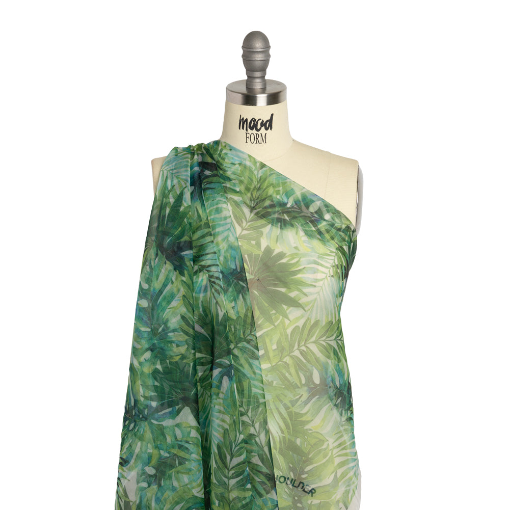 Polyester and Viscose Organza - Green and Sky Blue Topical Leaves - Joann Fabrics