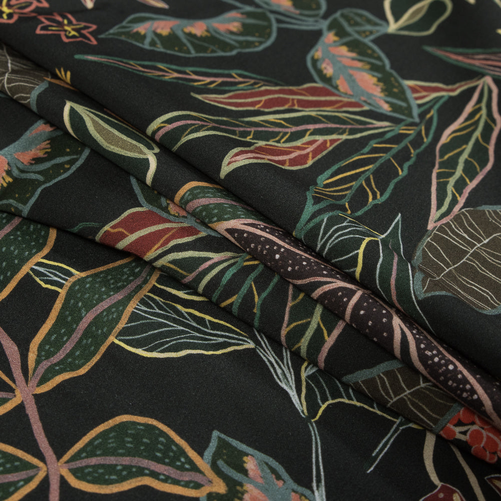 Stretch Cotton Sateen - Black and Green Foliage - Mystery of Renewal Print - Mood Exclusive Key Largo Collection - Joann Fabrics