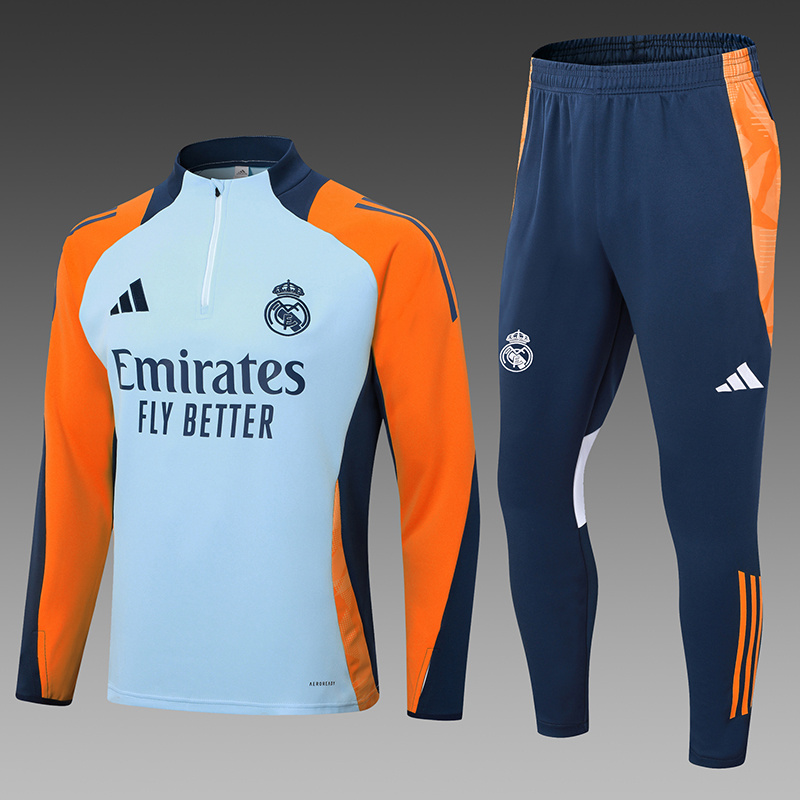 2024/2025 Real Madrid Baby Blue And Yellow Half-Pull Training Suit Football Shirt 1:1 Thai Quality Set