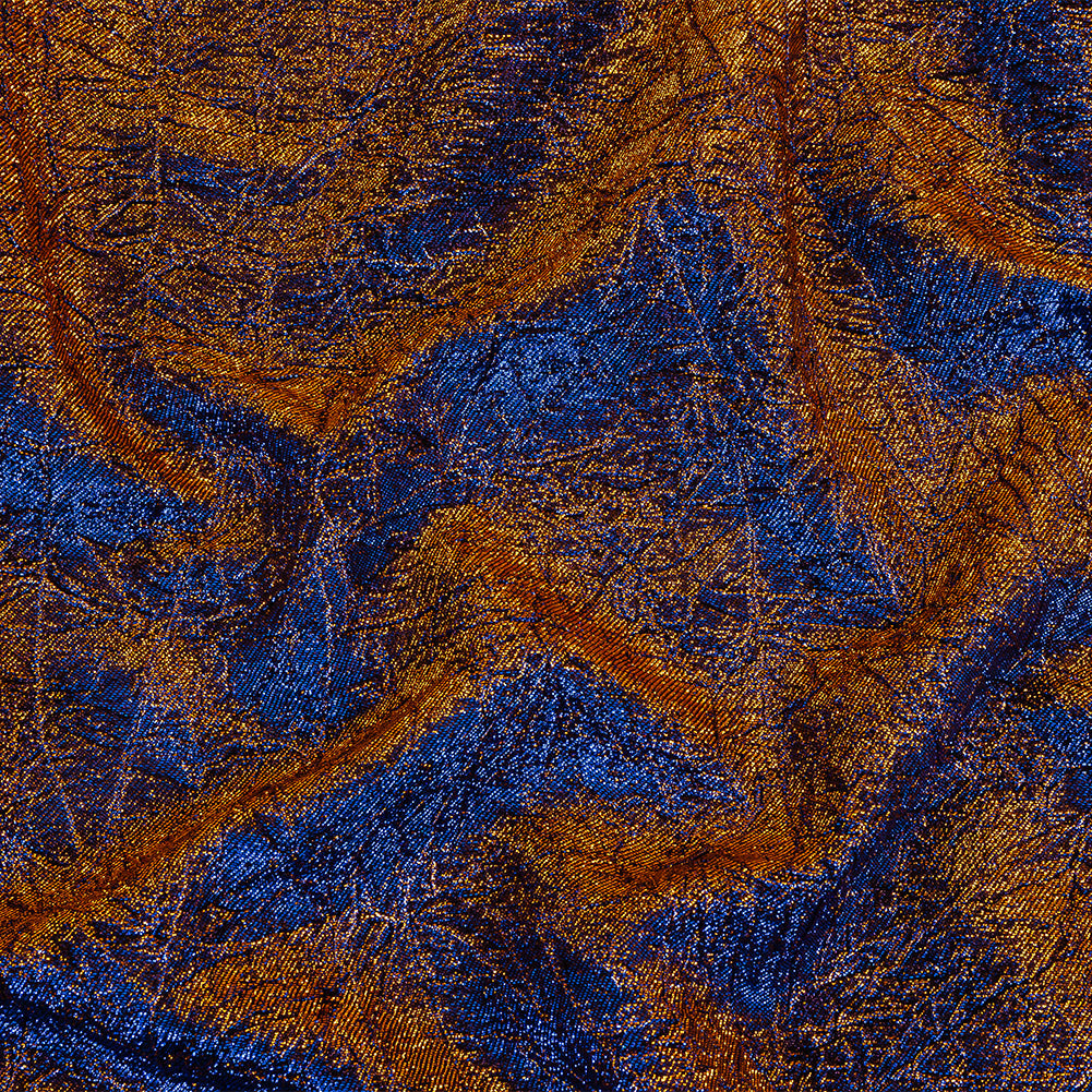 Astrolabe Metallic Copper and Royal Blue Crinkled Luxury Brocade with Black Backing - Joann Fabrics