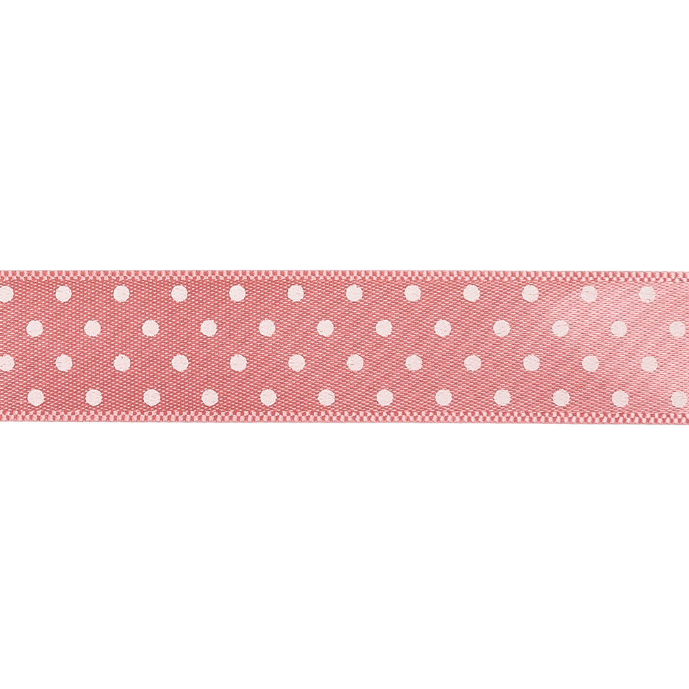 Flamingo and White Polka Dot Satin Ribbon - 0.625