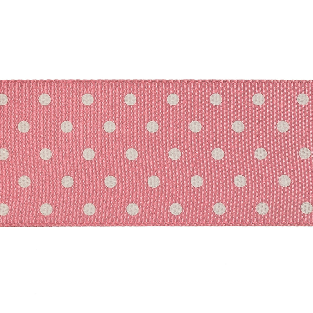Flamingo Pink and White Polka Dots Grosgrain Ribbon - 1.625
