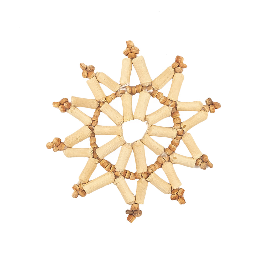 Vintage Ivory and Natural Wood Beaded Unbacked Starflake Applique - 2.25