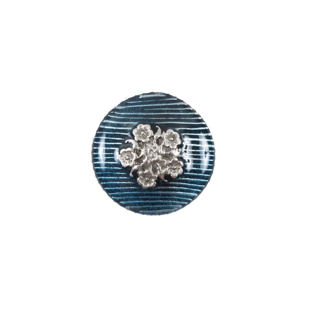 Italian Aqua and Silver Floral Metal Button - 24L/15mm - Joann Fabrics