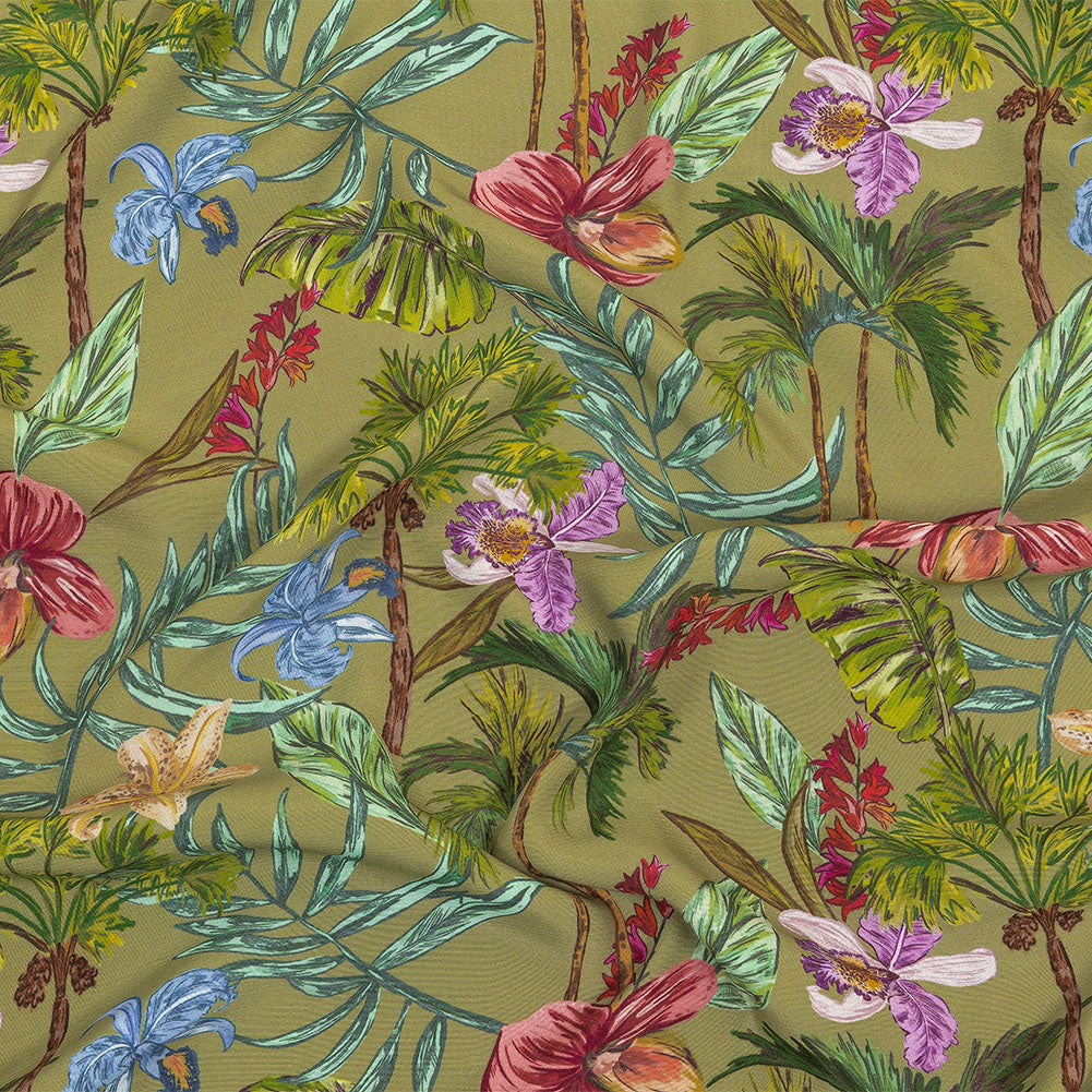 Sustainable Viscose Woven Print - Green Trees, Leaves and Flowers - Mood Exclusive Organic Orchids - Joann Fabrics