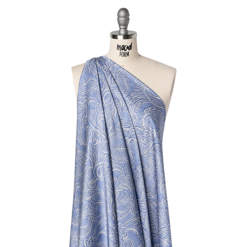 Polyester Satin - Blue and Cream Paisley - Mood Exclusive Spice Scroll Print - Joann Fabrics